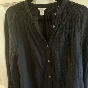 J.Crew Point Sur Cotton Black Button Down Top